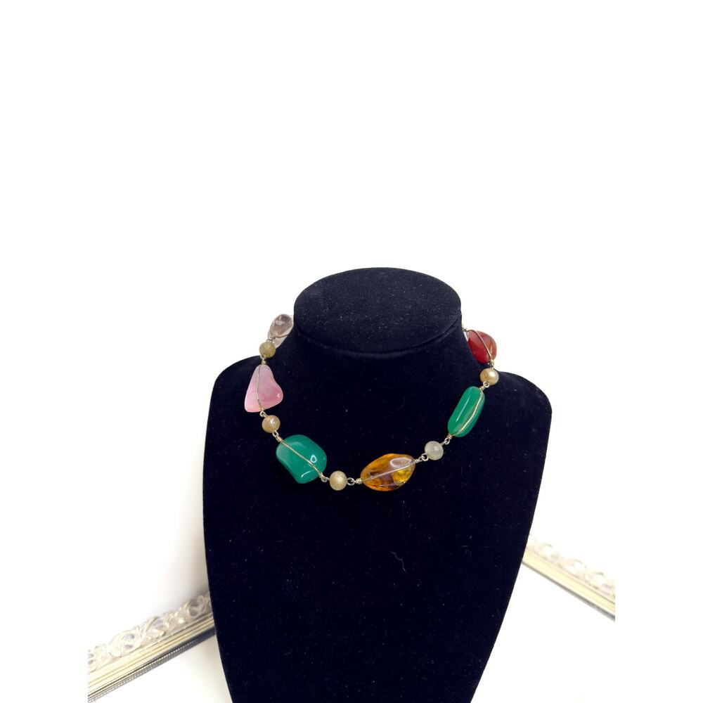 Vintage Real colorful Stones wire choker necklace